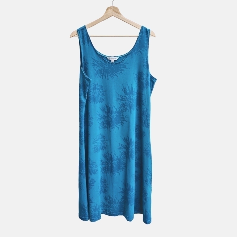 TravelSmith Tank Style Blue Floral Dress, Size Large